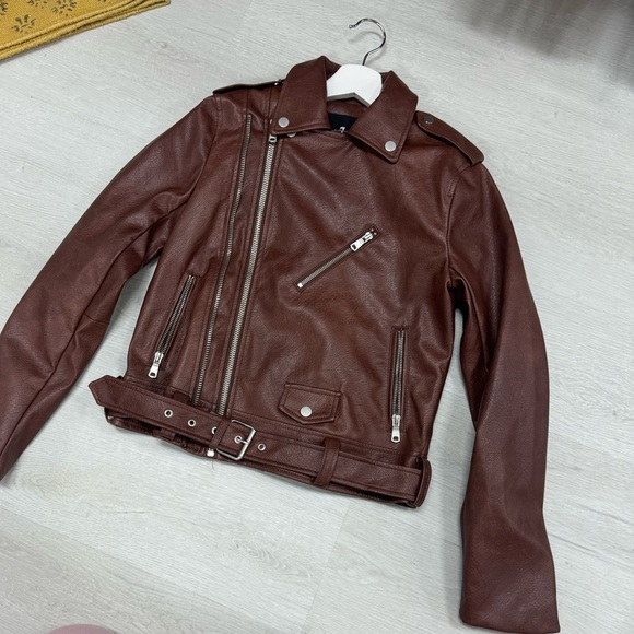 7 For All Mankind Faux Leather Motorcycle Jacket- S,M - Picture 5 of 9